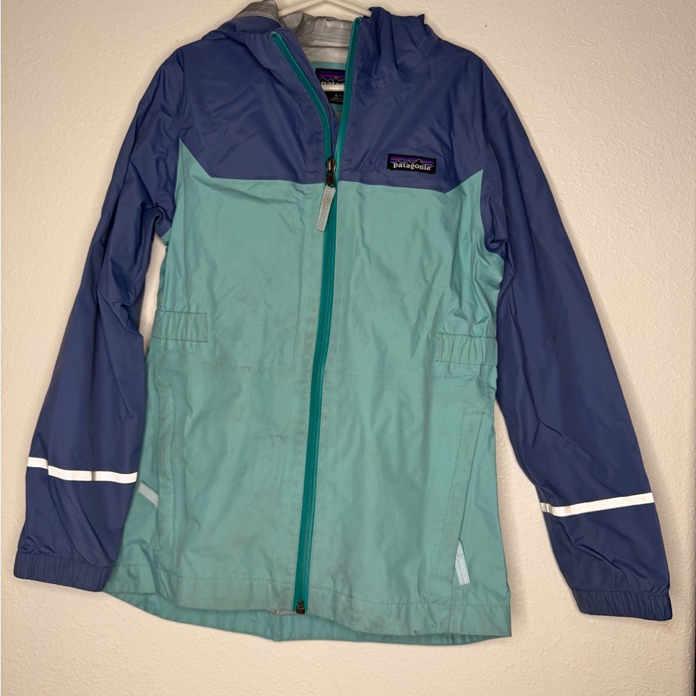 Patagonia Kids Blue and Teal Rain Torrential Jacket